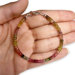 Genuine Tourmaline Bracelet Natural Watermelon tourmaline beaded Bracelet